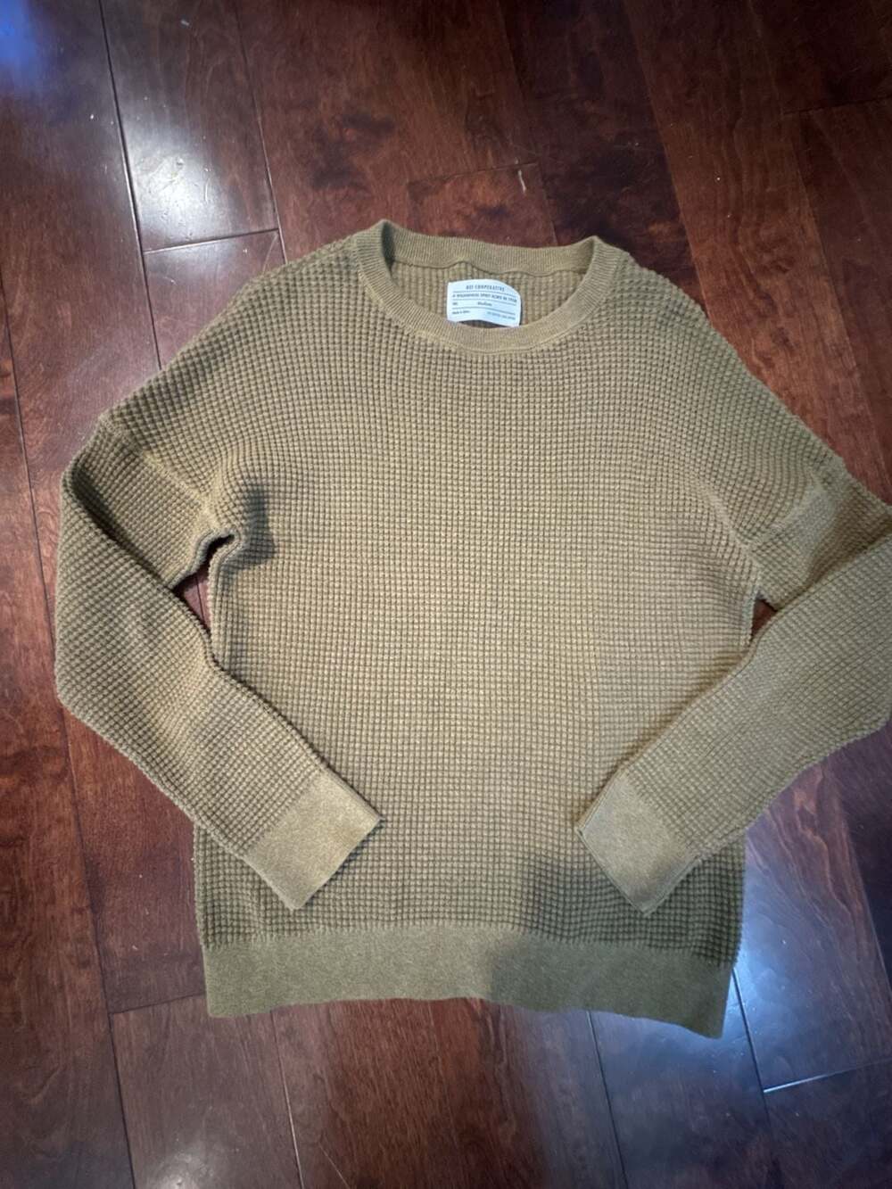 REI Co-op Wallace Lake Waffle Knit Thermal Sweater Olive Green Medium